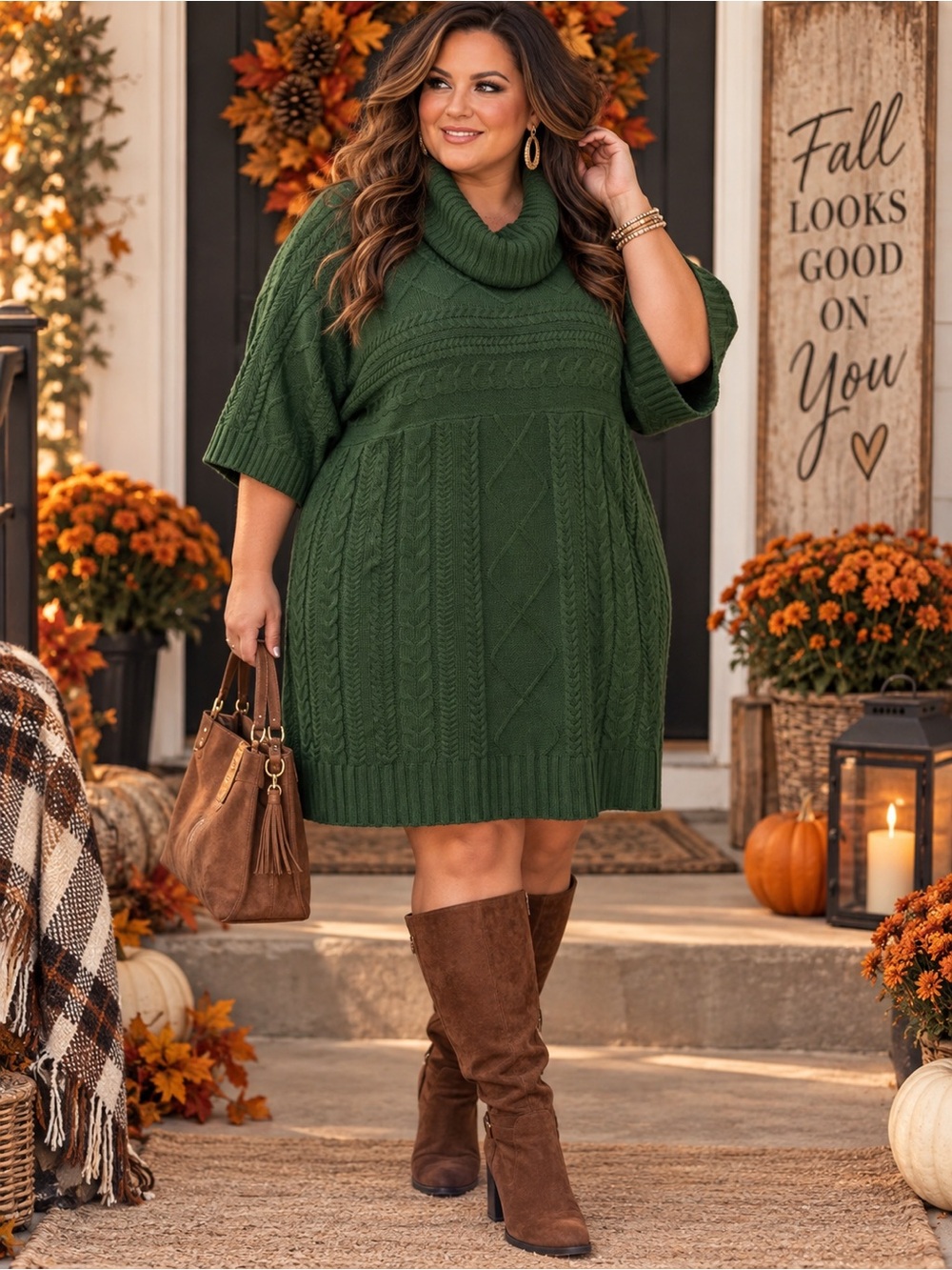 Lane Bryant Green Cable Knit Sweater Dress Plus Size Cottagecore Cozy Fall 🍂